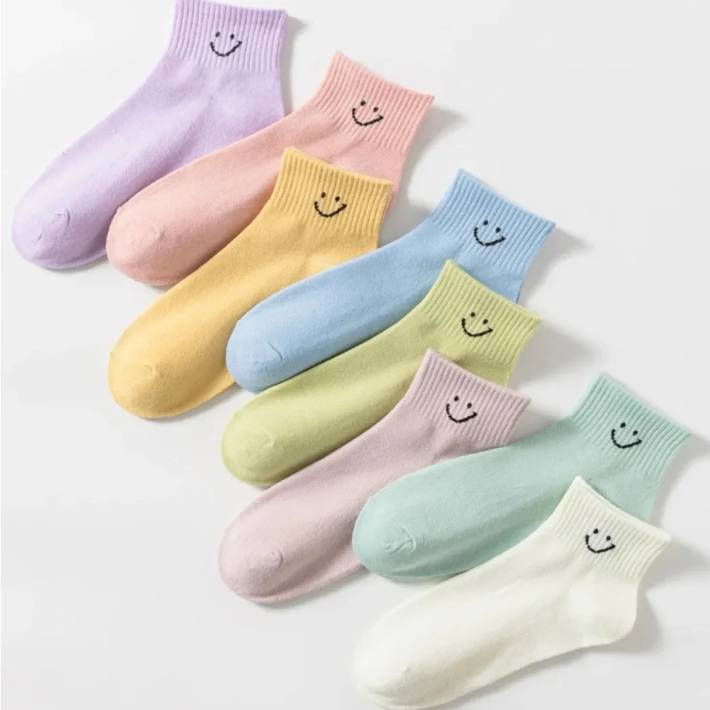 Smiley face socks set bundle 8 pairs multicolor rainbow mix pink blue pu…